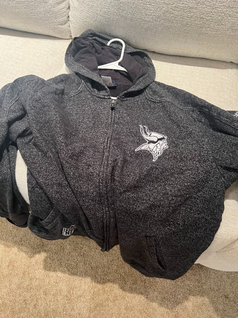 Minnesota Vikings Reebok NFLOnField Hoodie Black Gray BIRDSEYE Full Zip XL/EG/TG